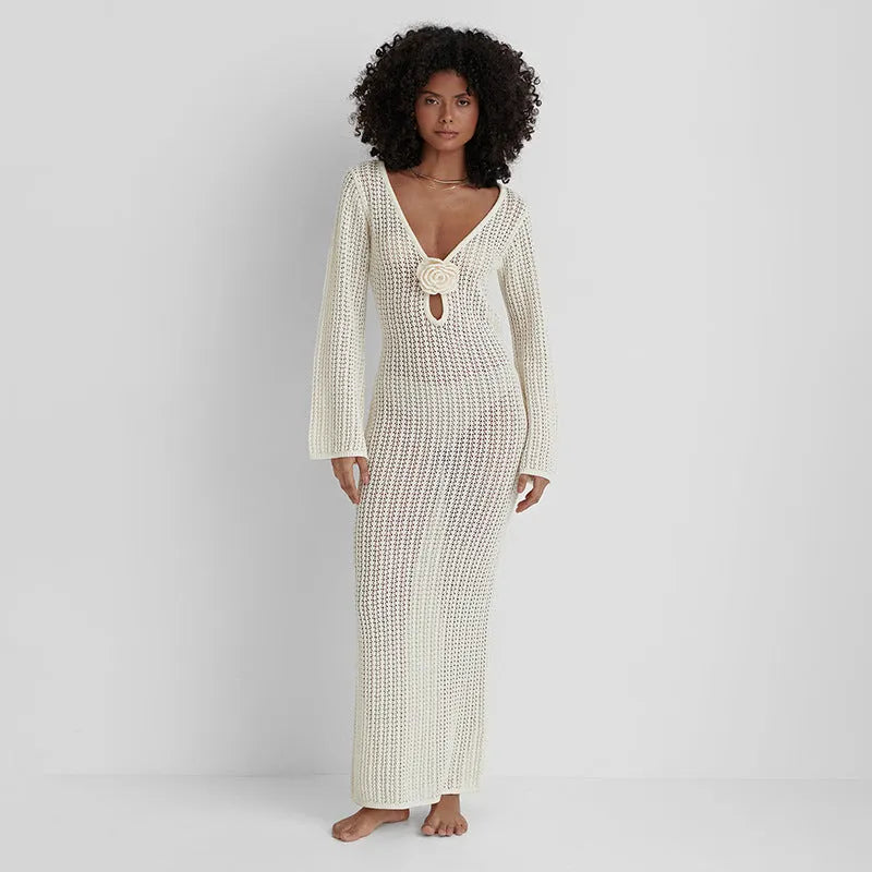 Fashion Backless Knitted V-neck Dress - Bellarte Enchanté Fashion Backless Knitted V-neck Dress